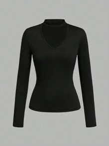 SHEIN LUNE 3pcs/Set Women's Casual V-Neck T-Shirts, Suitable For Fall/Winter Layering - Multicolor - View 3