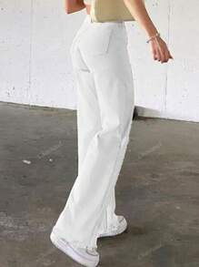 Y2K Music Festival Dames Knoop Taille Riemlus Rechte Pijp Casual Mode Streetwear Sportieve Broek