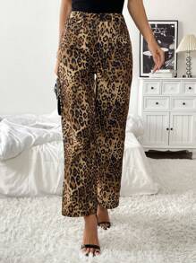 Chiquease Pantalon décontracté casual avec poches et imprimé léopard