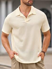 Manfinity VCAY 夏季男士针织 Polo 领修身短袖 Polo 衫 - 白色 - 查看 1