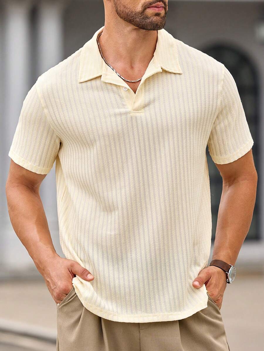 Manfinity VCAY 夏季男士针织 Polo 领修身短袖 Polo 衫 - 白色 - 查看 1