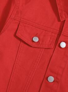 SHEIN Tween Boys 2pcs/Set Street Cool Distressed Graffiti Print Red Denim Jacket And Ripped Frayed High Stretch Jeans Set,For Back To School And Halloween And Tween Boys Fall Clothes - Red - View 4