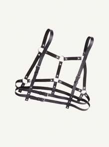 Women Solid Color Sexy Hollow Decorative Body Chain With Shoulder Strap & Chest Strap - Black - View 3