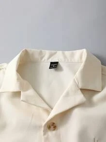 Manfinity Hypemode Solid Color Button Front Pocket Short Sleeve Shirt And Drawstring Waist Pocket Shorts Casual 2pcs Outfit
