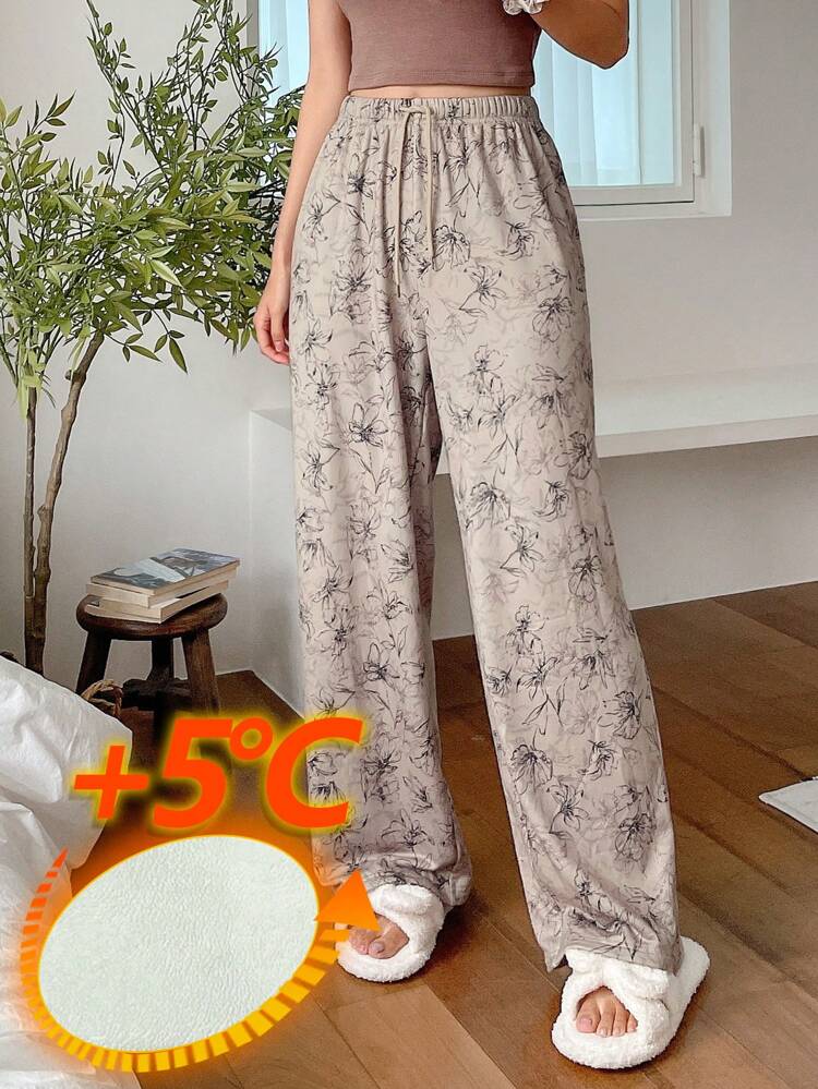Pantalón de pijama holgado con forro térmico y estampado de tela polar talla grande gruesa