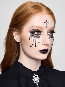 ROMWE 1 Máy Tính Gothic Halloween Miếng Dán Mặt Chữ Thập Màu Đen, Tuyệt Vời Cho Halloween, Ngày Của Người Chết, Đảng Và Sân Khấu Mặc - màu đen - Xem 5