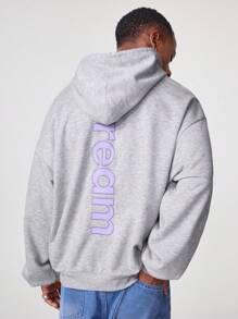 Manfinity VCAY Men's Loose Fit Printed Long Sleeve Hooded Knit Sweater, For Fall Winter - Light Grey - View 3