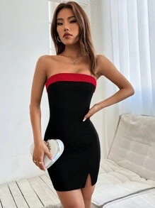 SHEIN PETITE Váy ngắn mùa hè xẻ ống ôm sát - Nhiều màu - Xem 5