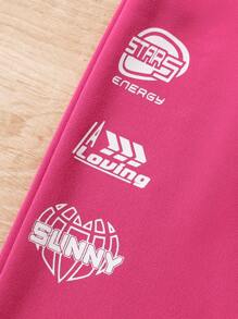 SHEIN Young Girls' Loose Fit Fuchsia Letter Print Casual Style Sweatpants