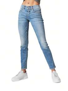 Women's Casual Slim Fit Low Waist Pocket Button Denim Capri Pants, Suitable For Commuting And Daily Wear, Autumn