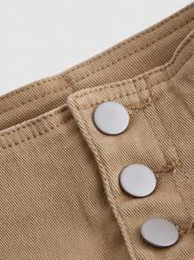 SHEIN MOD Women's Solid Color Simple Daily Double Layer Denim Shorts - Apricot - View 3