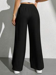 SHEIN PETITE 適合辦公室女士穿著的純色寬腿褲