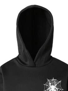 SHEIN Tween Boys' Spider Print Loose Fit Sweatshirt, Autumn/Winter - Black - View 3