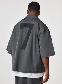 Manfinity VCAY 2pcs Men's Digital Print Zip-Up Short Sleeve Shirt And Drawstring Shorts Casual Suit