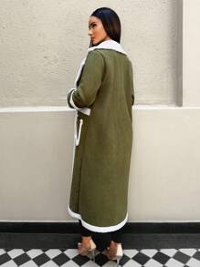 Zolique Abrigo verde de una sola pieza con piel para mujer - Verde militar - Ver 2