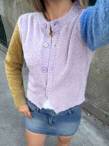 Forever 21 Fall Women Sweaters Cardigan, 70s Winter Colorblock Cardigan Fall - Multicolor - View 6