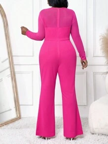 SHEIN Lady Đầm liền quần xòe bó sát in họa tiết hoa 3D cỡ lớn cho nữ màu hồng Váy dự tiệc cưới mùa thu - Màu Hồng Tươi - Xem 2