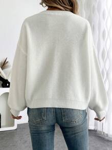 Chiquease Áo len nữ Dopamine dệt kim kiểu dáng rộng rãi, họa tiết hoa, cổ tròn, tay dài, có khóa dán, thích hợp cho mùa Thu/Đông. - trắng - Xem 2