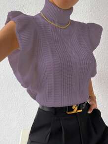 Chiquease Women's Solid Color High Neck Fashionable Sweater Vest - Purple - View 1