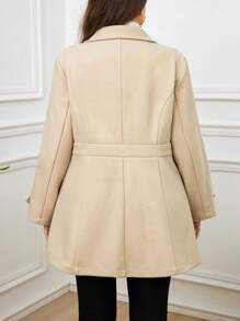 SHEIN LUNE Plus Size Women's Solid Color Simple Long Sleeve Knitted Overcoat, For Winter Fall Cloth For Women Autumn - Apricot - View 2