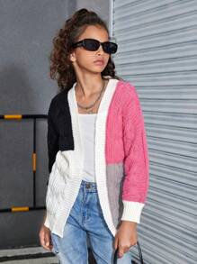 Tween Girls Simple And Versatile Textured Midi Knitted Cardigan, Long Sleeve, Autumn/Winter - Multicolor - View 7