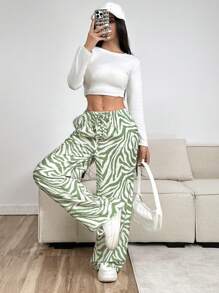 SHEIN EZwear Pantaloni largi cu imprimeu zebră de animale la modă pentru femei Pantaloni largi de vară Pantaloni largi Pantaloni largi Pantaloni boho
