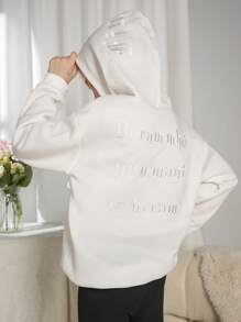 SHEIN Tween Mädchen Sweatshirt mit Buchstickerei auf der Rückseite, Herbst/Winter 2024 Neuheit - Weiss - Übersicht 3