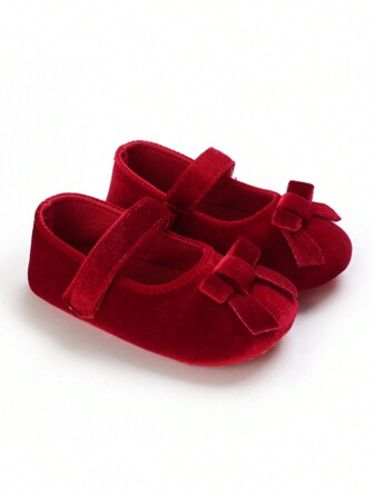 6-12个月女婴柔软舒适红色节日拖鞋，婴幼儿家居鞋，秋冬季