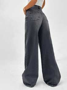 EURMUSE HIGH RISE WIDELEG GREY WOMEN JEAN - Dark Grey - View 2
