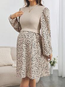 SHEIN Maternity French Ditsy Floral Print Lantern Sleeve Dress