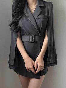 DAZY Vestido con mangas con detalle de cinturón para mujer, diseño casual para primavera, verano, otoño, color gris