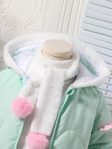Young Girls Quilted Padded Coat With Ruffled Hooded Design,Color-Blocked Outerwear Paired With Plush Scarf For Cozy Warmth,Autumn/Winter Collection - Green - View 3