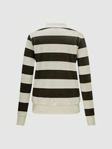 SHEIN LUNE 女士樱桃图案长袖条纹休闲卫衣，随机裁剪套头秋季卫衣 - 彩色 - 查看 2