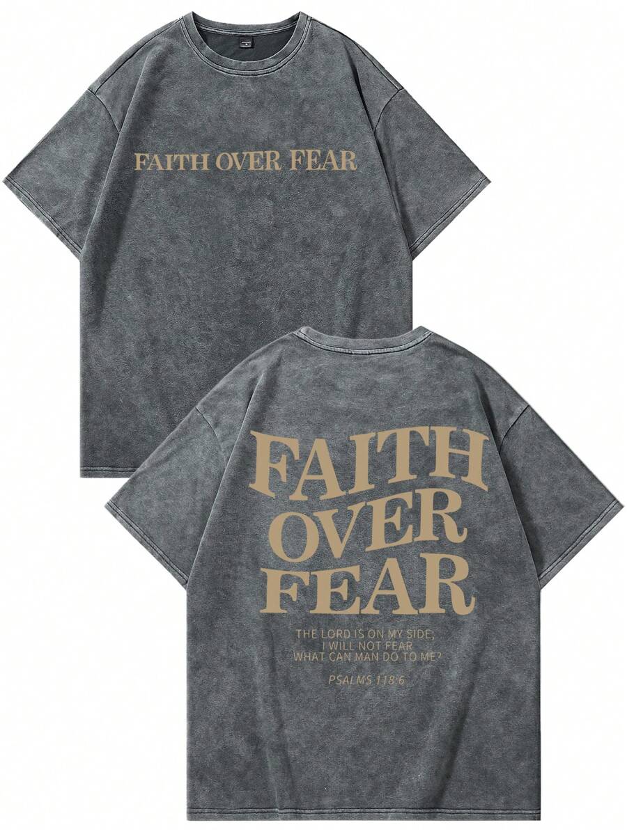 Manfinity EMRG 男士圆领短袖字母印花休闲 T 恤 - 深灰色 - 查看 1