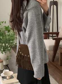 DAZY 女式纯色 V 领长袖套头衫、长袖上衣、秋装