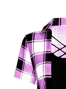 Plus Plaid Print Crisscross Front Tee Graphic Tees Women Tops - Multicolor - View 3