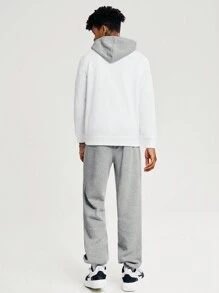 SHEIN 2 pièces/Set Survêtement adolescents garçons décontracté ample avec motif imprimé et blocs de couleurs, capuche et pantalon long. Doublure thermique, épaissi.
