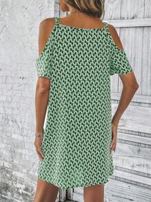 SHEIN Clasi Women's Simple Print Off Shoulder Sleeve Dress