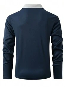Manfinity Dauomo Camisa polo de manga larga de uso diario minimalista con colores contrastantes para hombres