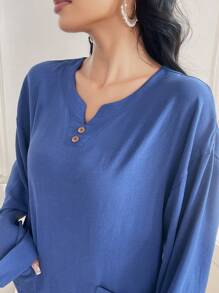 Seusyu Rochie de zi cu mânecă lungă simplă de damă, culoare uni