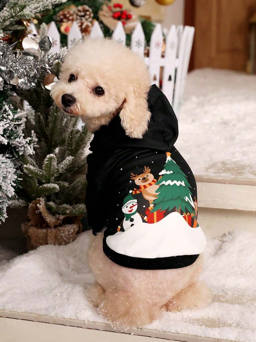 PETSIN 1 件带帽子设计的宠物雪人连帽衫，圣诞主题 - 彩色 - 查看 1