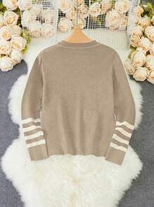 EMERY ROSE Áo len dài tay nữ thời trang, phối sọc tương phản, đa năng, thích hợp cho mùa thu đông. - Màu Khaki - Xem 2