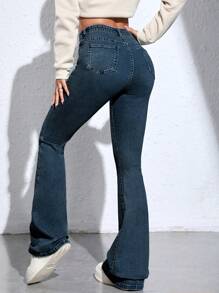 SHEIN Essnce Jeansy jeansowe w jednolitym kolorze z rozszerzanymi kieszeniami