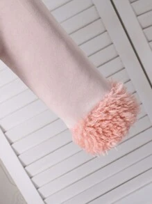 SHEIN Teen Girl Fuzzy Zip-Up Long Sleeve Stylish Sweet Furry Cuff Jacket, Gentle And Elegant, For Christmas - Pink - View 5