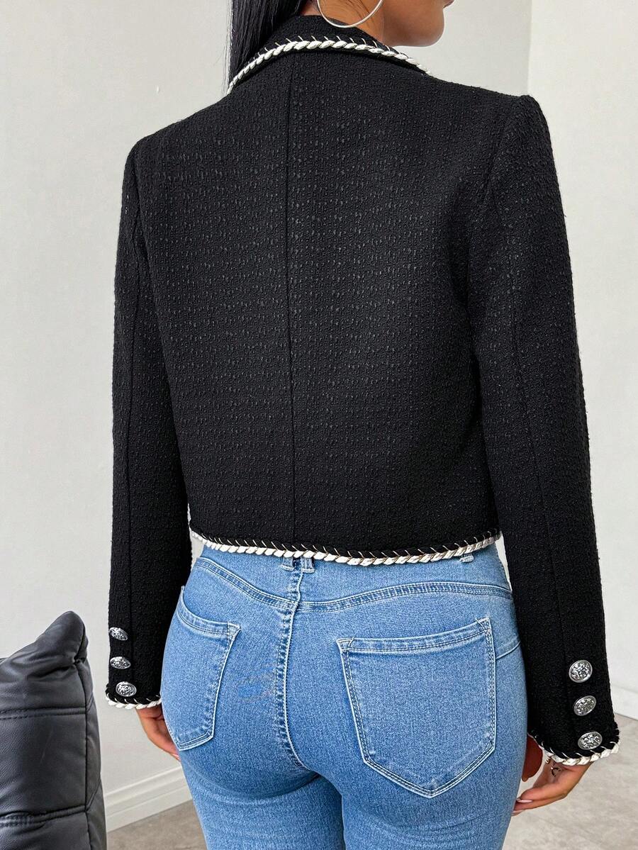 SHEIN Privé Women's Contrast Color Tweed Jacket SHEIN EUR