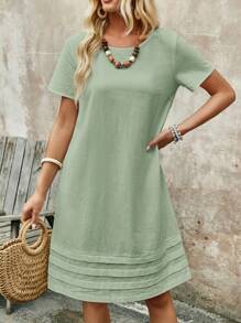 EMERY ROSE Đầm thường ngày tay ngắn màu trơn cho nữ - Màu xanh Bạc hà - Xem 3
