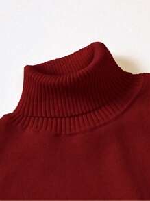 Manfinity Mode Men's Casual Solid Turtleneck Sweater, Autumn/Winter , Long Sleeve Top - Burgundy - View 5