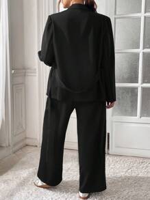 SHEIN Essnce 大码女士西装，黑色西装，西装套装，女士服装套装，女士秋季套装，女士裤装，女士套装秋季套装，秋季两件套，女士西装外套 - 黑色 - 查看 2