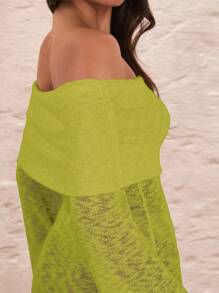 SHEIN BAE 女士优雅白色透视露肩长袖连衣裙，浪漫度假婚纱 - 橄欖綠 - 查看 6