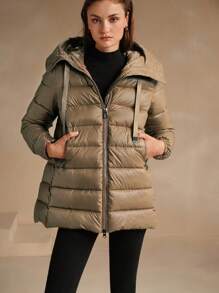 Anewsta 女士连帽休闲简约夹克，适合秋冬季 - 卡其色 - 查看 8